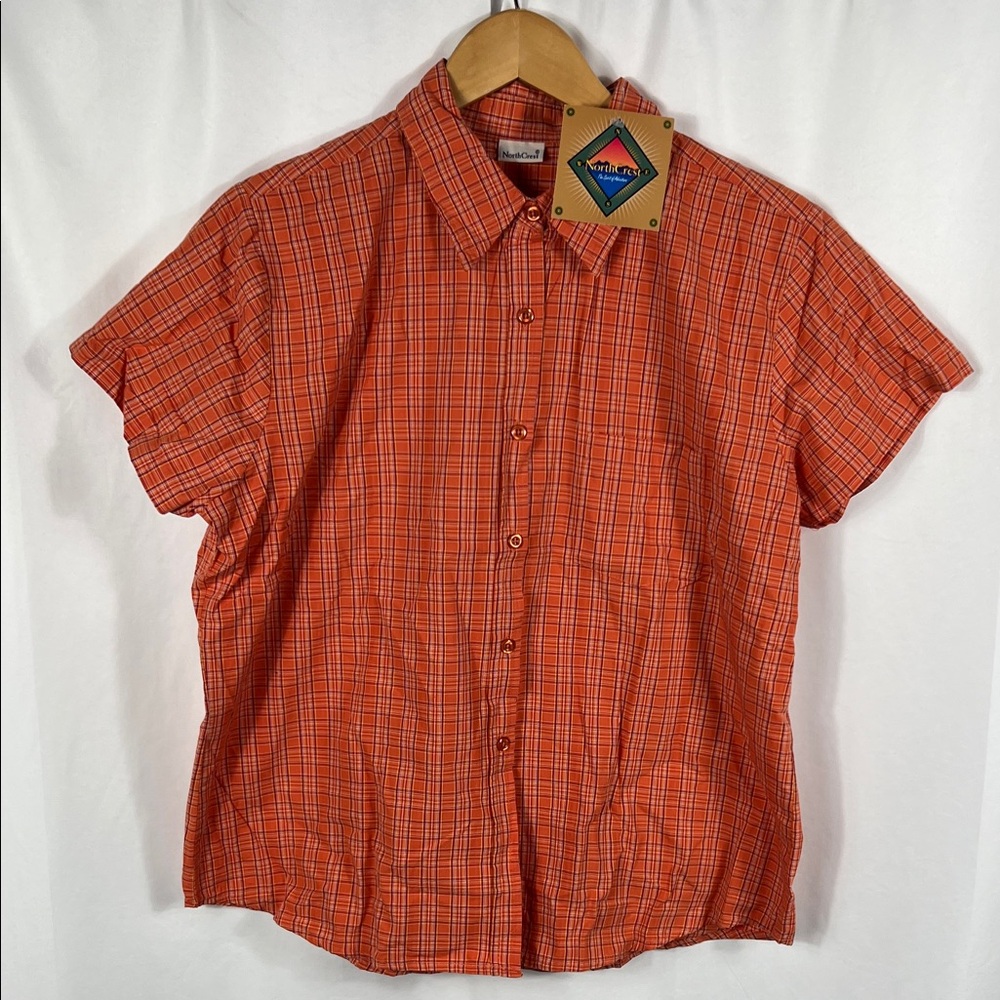 Vintage 90’s NorthCrest‎ Women’s Orange Plaid Button Down Shirt XL Original Tags